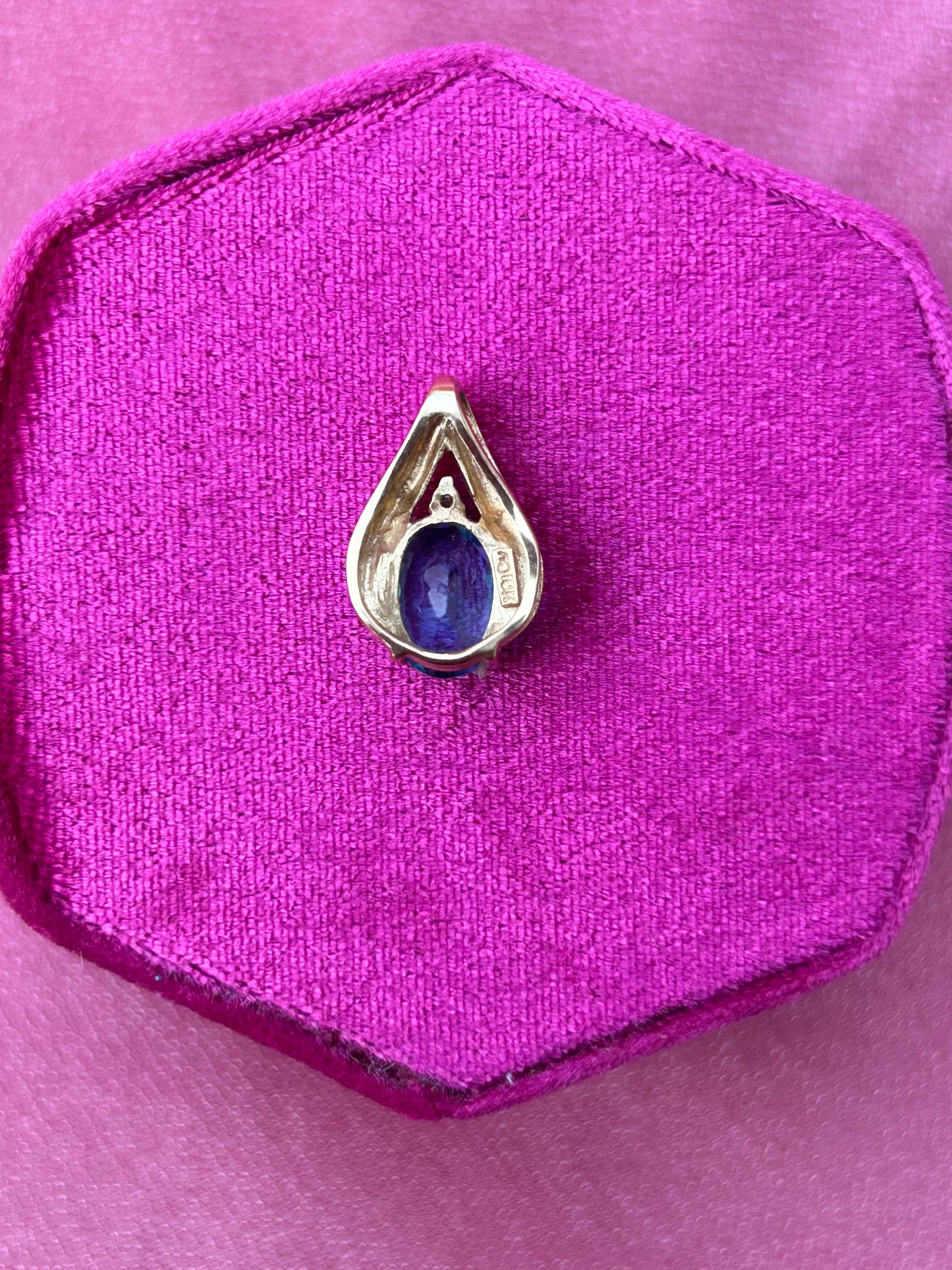 10K Gold Blue Topaz & Diamond Pendant (Pendant Only)