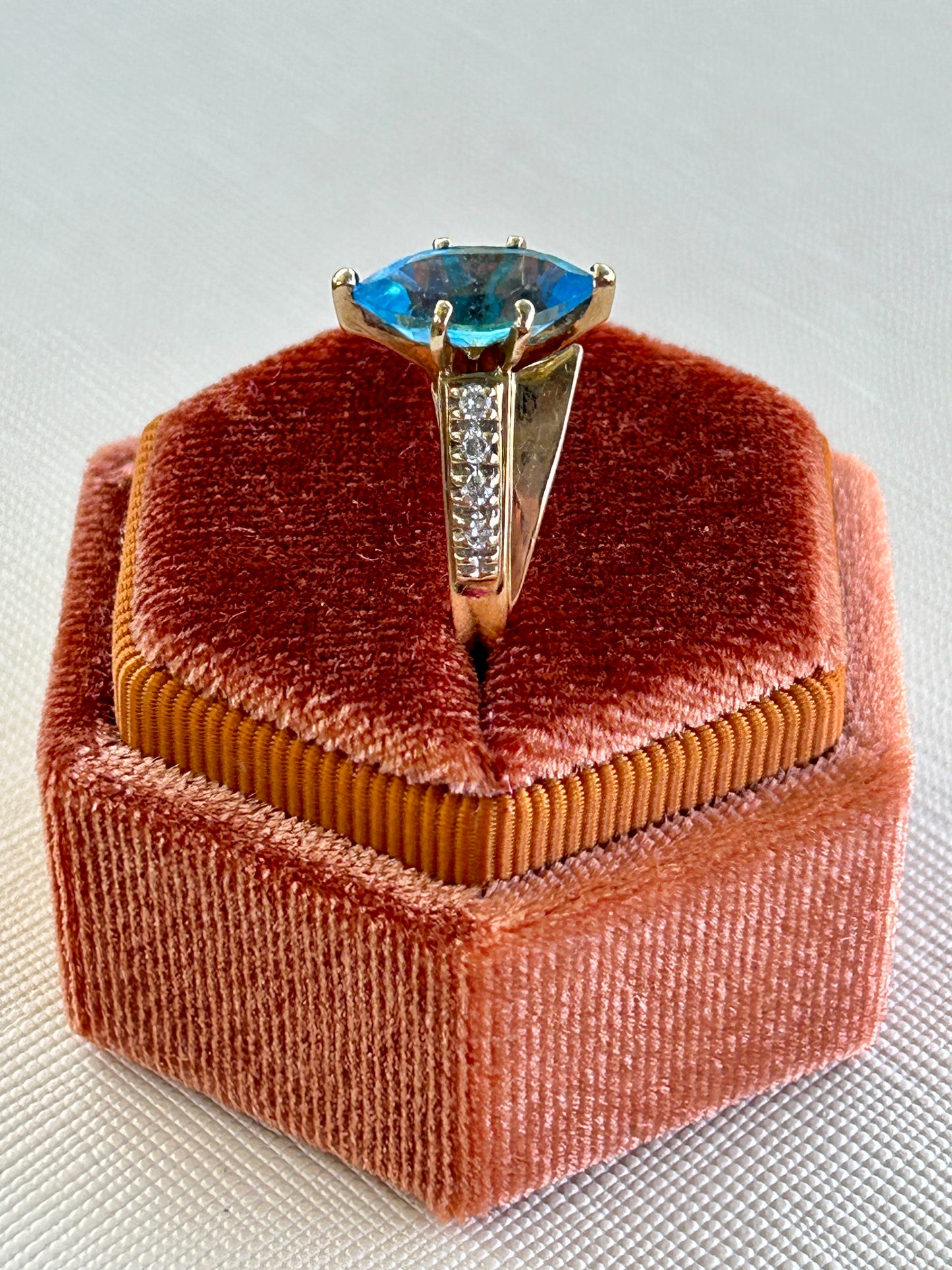 Marquise Blue Topaz & Diamond Ring