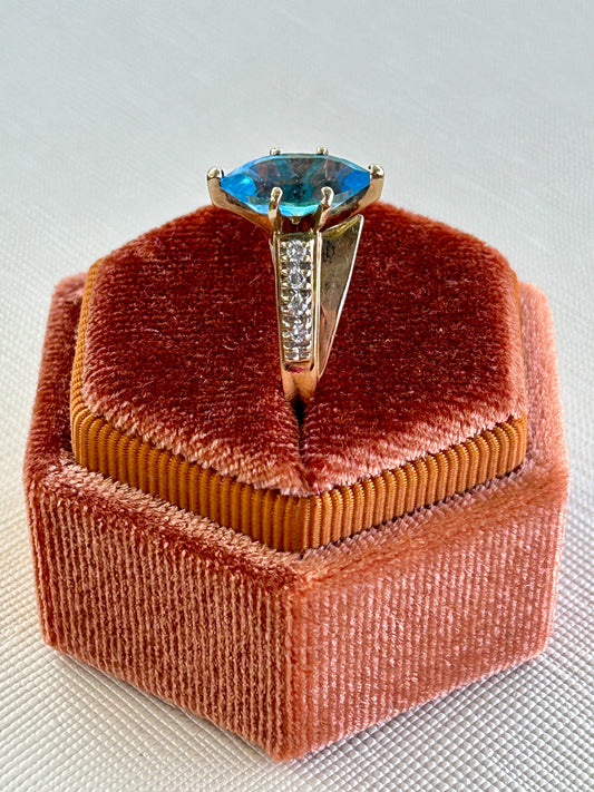 Marquise Blue Topaz & Diamond Ring