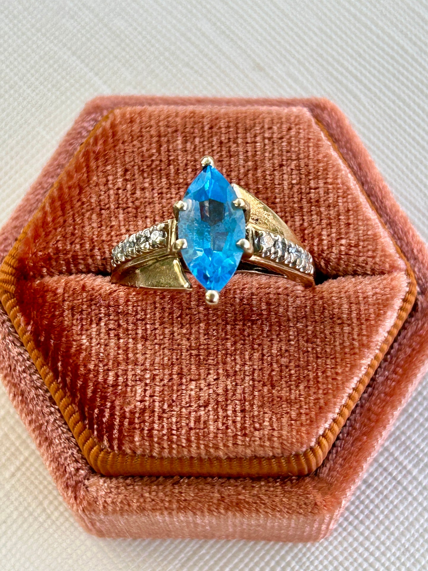 Marquise Blue Topaz & Diamond Ring