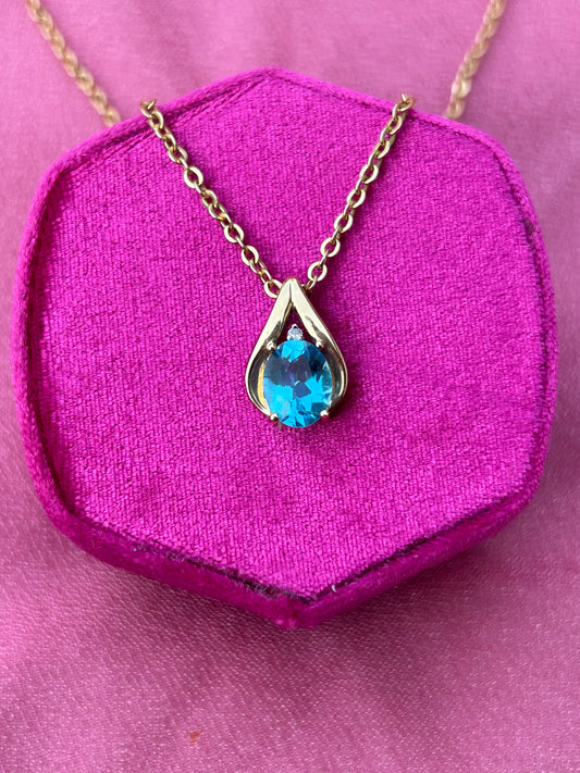 10K Gold Blue Topaz & Diamond Pendant (Pendant Only)